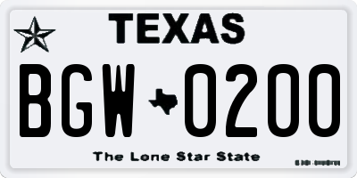 TX license plate BGW0200