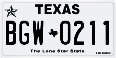 TX license plate BGW0211