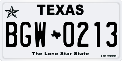 TX license plate BGW0213