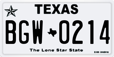 TX license plate BGW0214