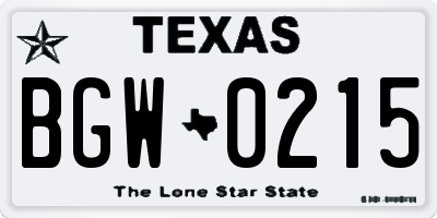 TX license plate BGW0215