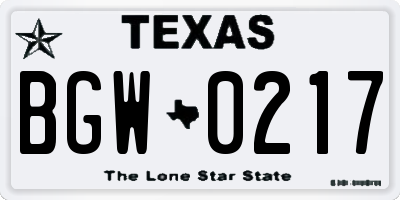 TX license plate BGW0217