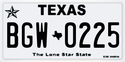 TX license plate BGW0225