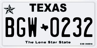 TX license plate BGW0232