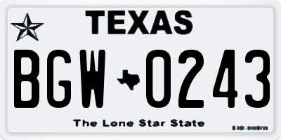 TX license plate BGW0243