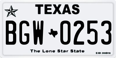TX license plate BGW0253