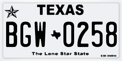 TX license plate BGW0258