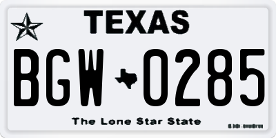 TX license plate BGW0285