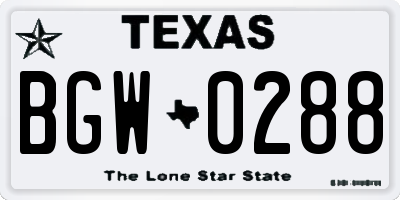 TX license plate BGW0288