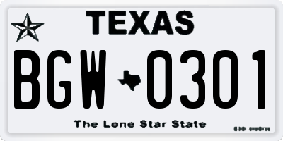 TX license plate BGW0301