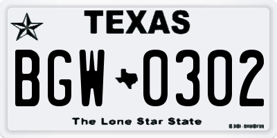 TX license plate BGW0302