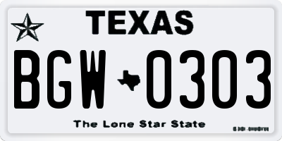 TX license plate BGW0303