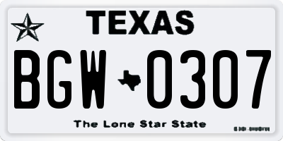 TX license plate BGW0307