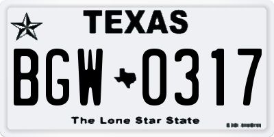 TX license plate BGW0317