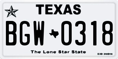 TX license plate BGW0318