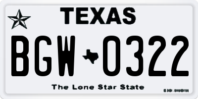 TX license plate BGW0322