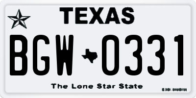 TX license plate BGW0331