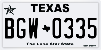 TX license plate BGW0335