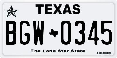 TX license plate BGW0345