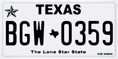 TX license plate BGW0359