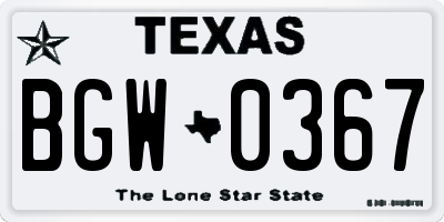 TX license plate BGW0367