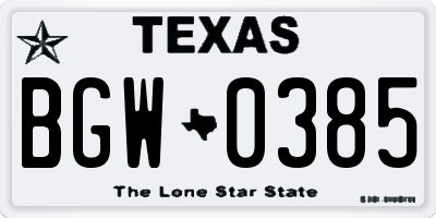TX license plate BGW0385