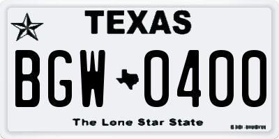 TX license plate BGW0400