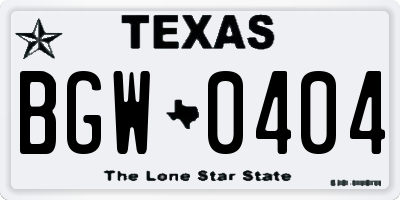 TX license plate BGW0404