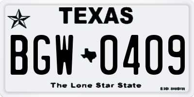 TX license plate BGW0409