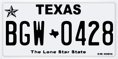TX license plate BGW0428
