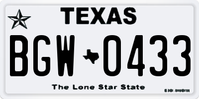 TX license plate BGW0433