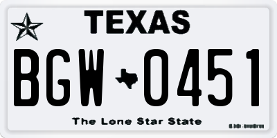 TX license plate BGW0451