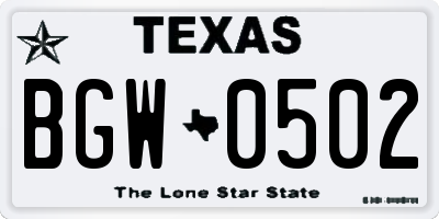 TX license plate BGW0502