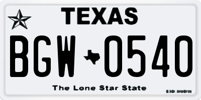 TX license plate BGW0540
