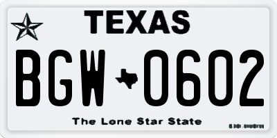 TX license plate BGW0602