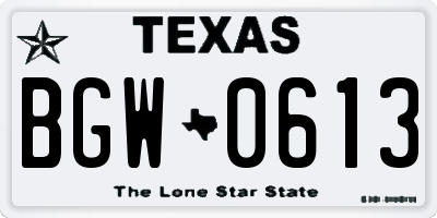TX license plate BGW0613