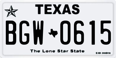 TX license plate BGW0615