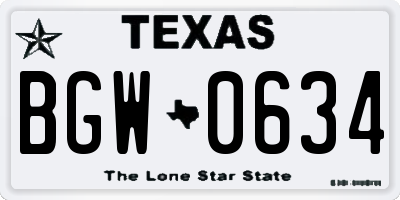 TX license plate BGW0634