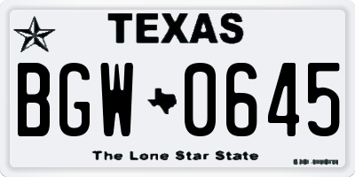 TX license plate BGW0645