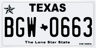 TX license plate BGW0663