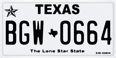 TX license plate BGW0664