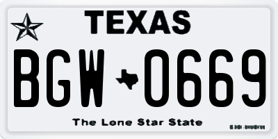 TX license plate BGW0669