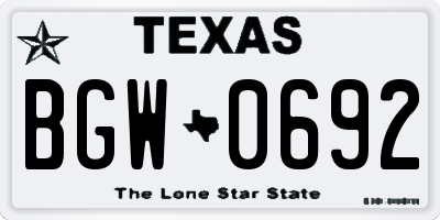 TX license plate BGW0692
