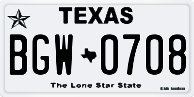TX license plate BGW0708