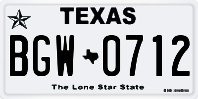 TX license plate BGW0712