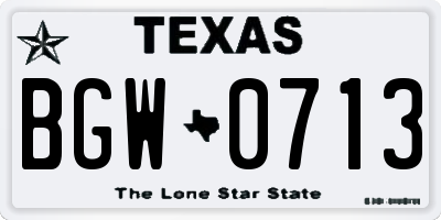 TX license plate BGW0713