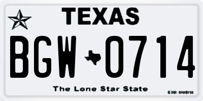 TX license plate BGW0714