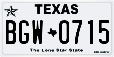 TX license plate BGW0715