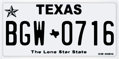 TX license plate BGW0716