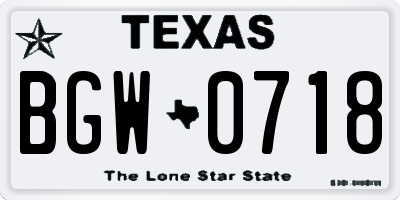 TX license plate BGW0718